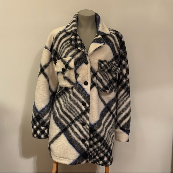 ANINE BING “Oakley” Cozy Plaid Sherpa Shacket Jacket - Picture 3 of 6